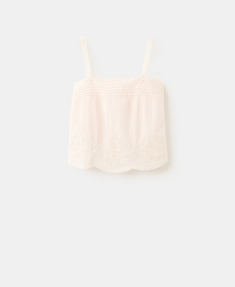 Mango Women's Embroidered Details Cotton Top
