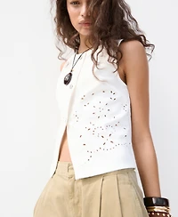 Mango Women's Openwork Embroidery Denim Vest