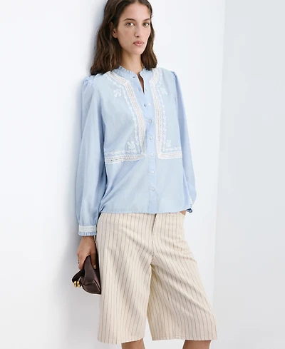 Mango Women's Gathered Details Embroidered Shirt