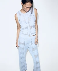 Mango Women's Openwork Embroidery Straight-Leg Pants