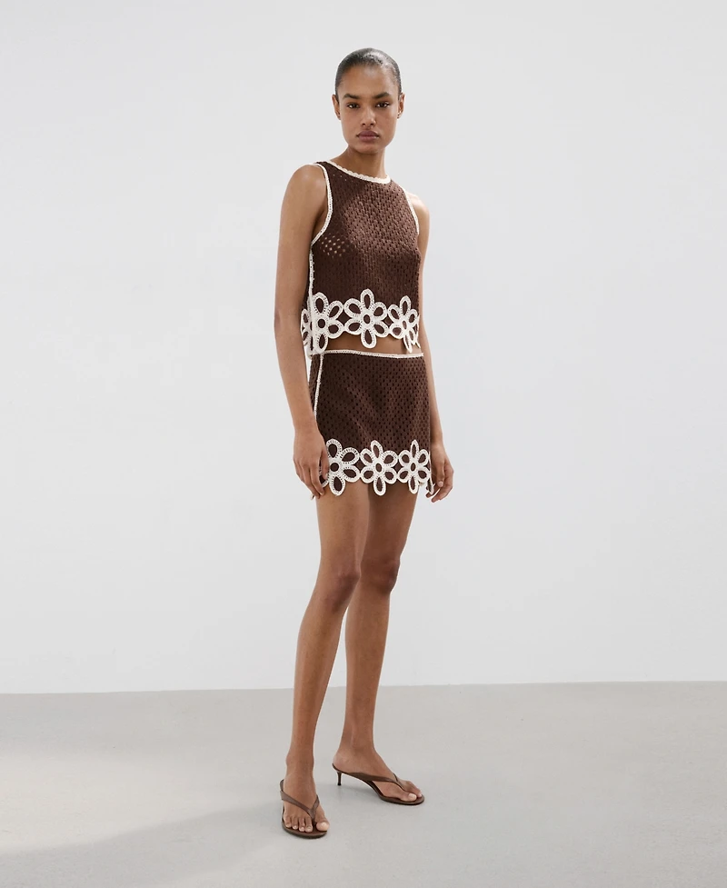 Mango Women's Floral-Embroidered Crochet Top