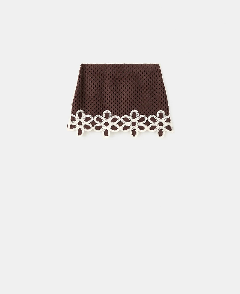 Mango Women's Floral Embroidery Crocheted Skirt