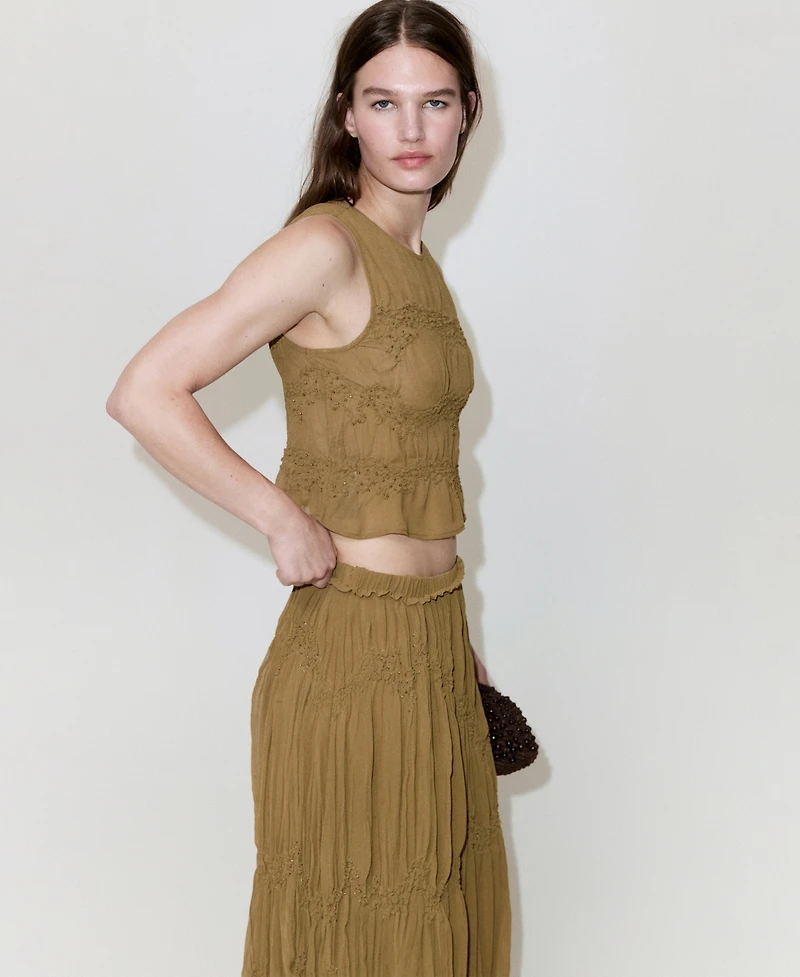 Mango Women's Bead Details Shirred Skirt