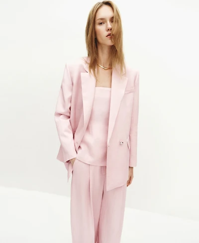 Mango Women's Linen-Blend Double-Breasted Suit Blazer