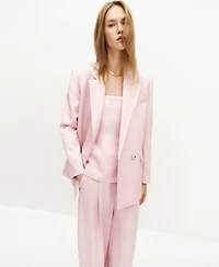 Mango Women's Linen-Blend Double-Breasted Suit Blazer