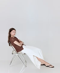 Mango Women's Lace Details Linen Skirt