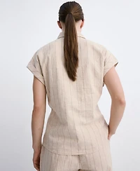 Mango Women's Linen Pinstripe Shirt