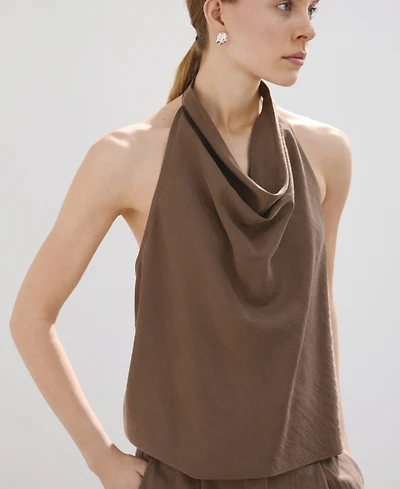 Mango Women's Draped Neck Lyocell Top
