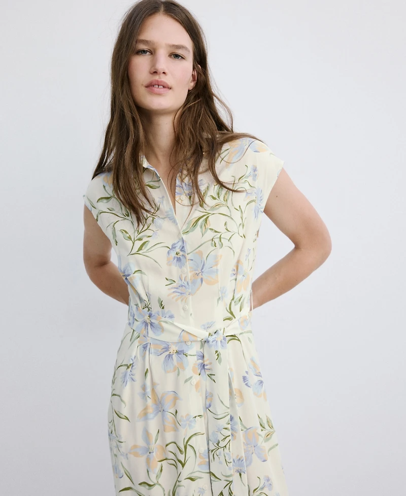 Mango Women's Floral-Print Shirt-Style Dress