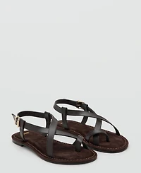 Mango Women's Straps Leather Sandals
