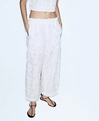 Mango Women's Floral Embroidered Cotton Pants