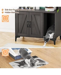 homfan 3-Door Cat Litter Box Enclosure Furniture, Hidden Litter Box Cabinet with Litter Mat, Engineered Wood Cat Washroom, Indoor Pet House End Table