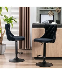 Rainsken Set of 2 Velvet Bar Stools, Adjustable Swivel Counter Height Chairs with Back, Footrest and Nailhead Trim for Kitchen Island