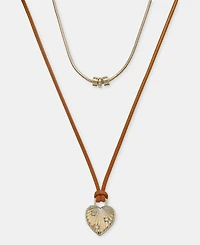 On 34th Gold-Tone and Faux-Leather Two-Row Pendant Necklace, Macy's Exclusive