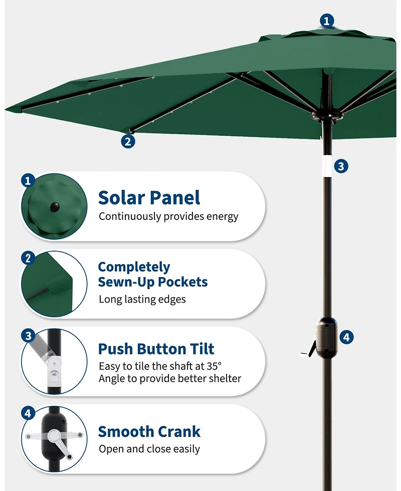 gaomon Outdoor Patio Umbrella, Table Umbrella with Solar Lights for Yard, Deck