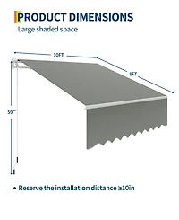 gaomon 10'x8inches Retractable Waterproof Patio Awning, Sun Shade Awning with Manual Crank Handle,
