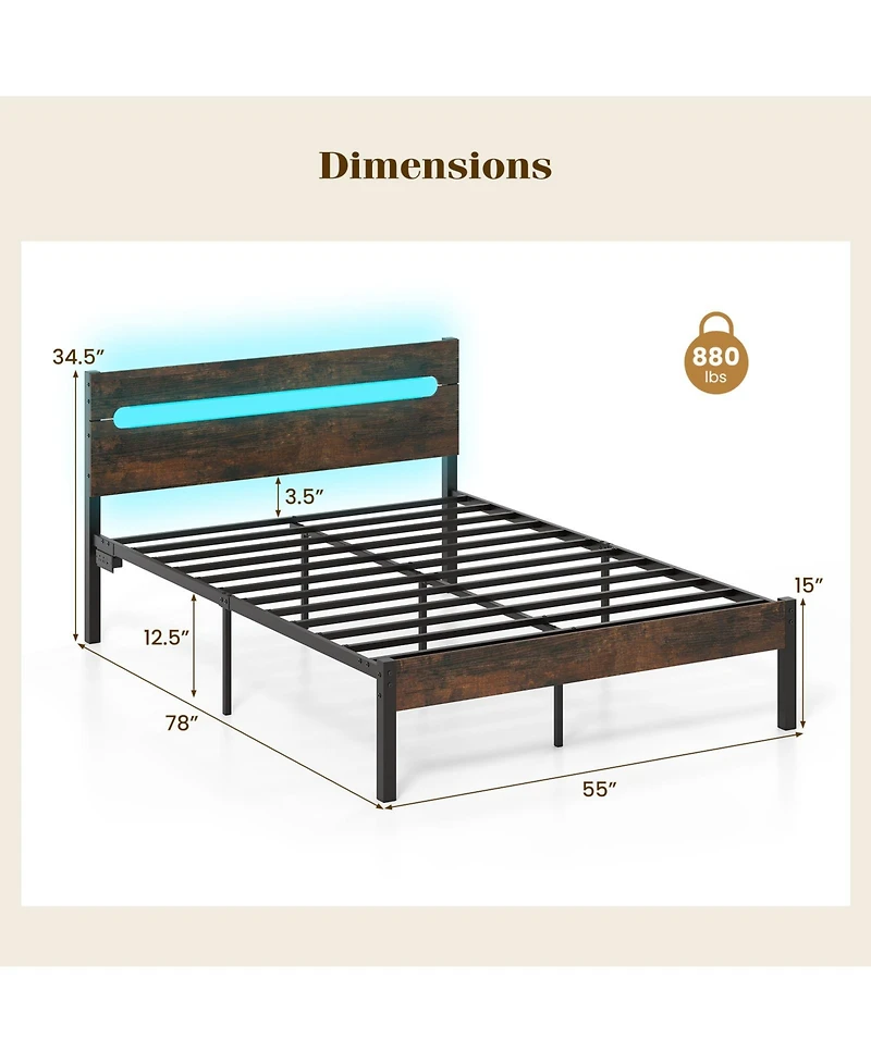 Slickblue Sturdy Metal Slat Bed Frame with Convenient Built-In Charging Ports