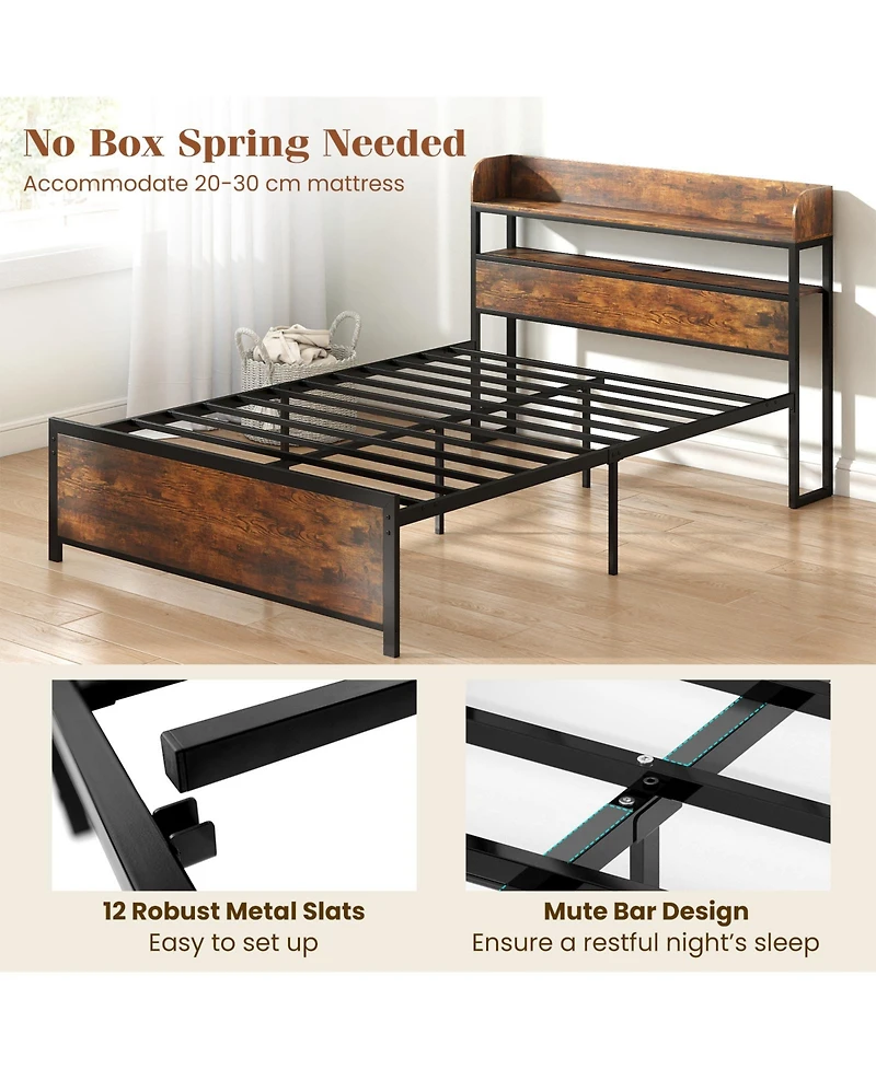Slickblue Storage Headboard Bed Frame with Led Lighting and Usb Power Ports