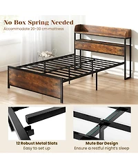 Slickblue Storage Headboard Bed Frame with Led Lighting and Usb Power Ports