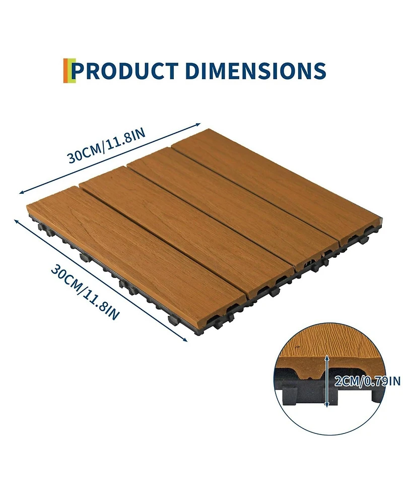 gaomon All-Weather Plastic Wood-Grain Composite Interlock Deck Tiles Flooring