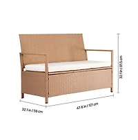 Sugift 2-Person Rattan Storage Bench with Lift Lid and Cushion