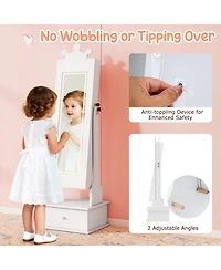 Sugift Kids Lighted Jewelry Armoire with Full-Length Mirror and Interior Led Lights
