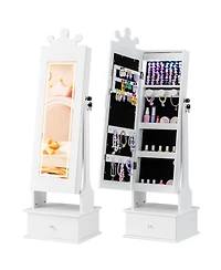 Sugift Kids Lighted Jewelry Armoire with Full-Length Mirror and Interior Led Lights