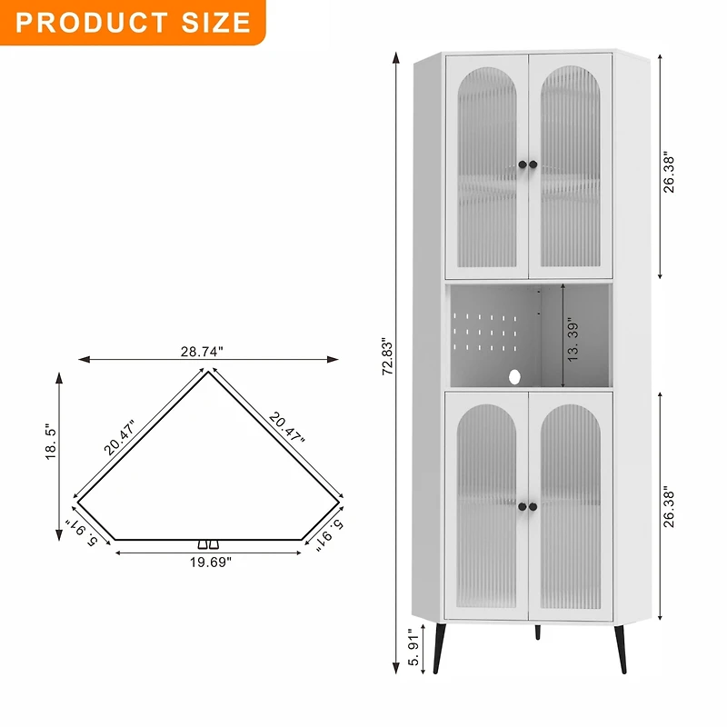 Sumyeg Corner Cabinet Metal Storage Cabinet with Doors and Adjustable Shelves