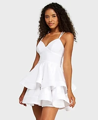 Alex & Sophia Junior's Sweetheart Neck Scuba Crepe Dress with Tiered Skirt