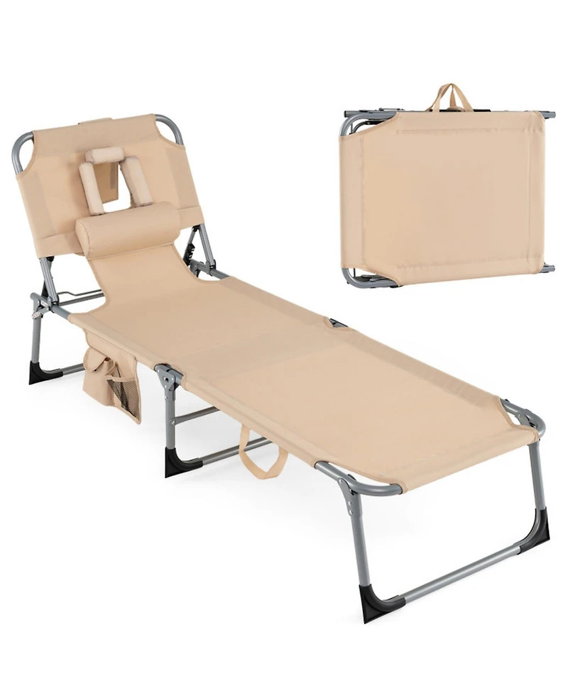 Sugift Adjustable Folding Tanning Lounge with Carry Strap and Face Pillow
