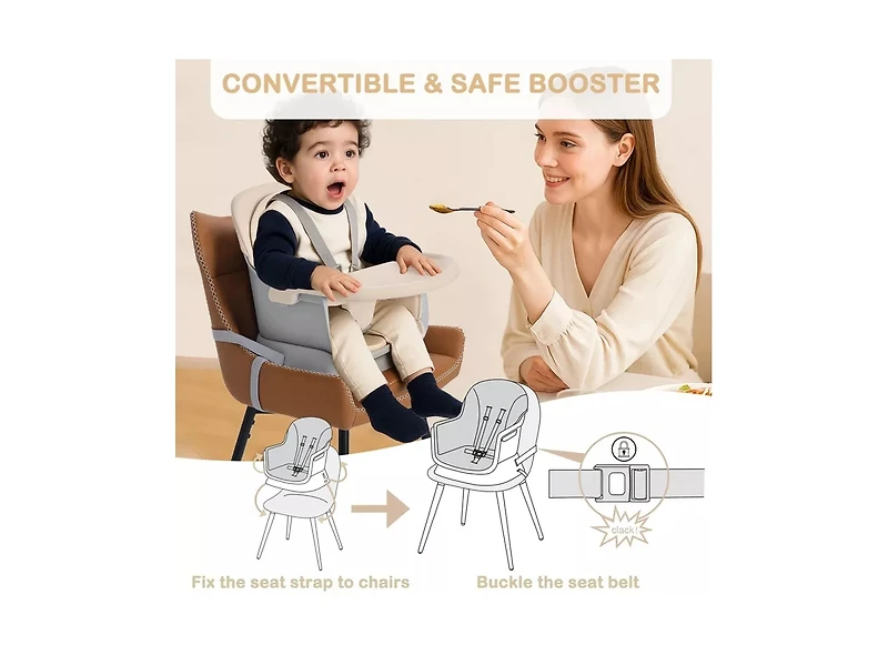 Kinder King 8-in-1 Baby High Chair Converts to Booster Seat and Kids Table Set with Removable Tray