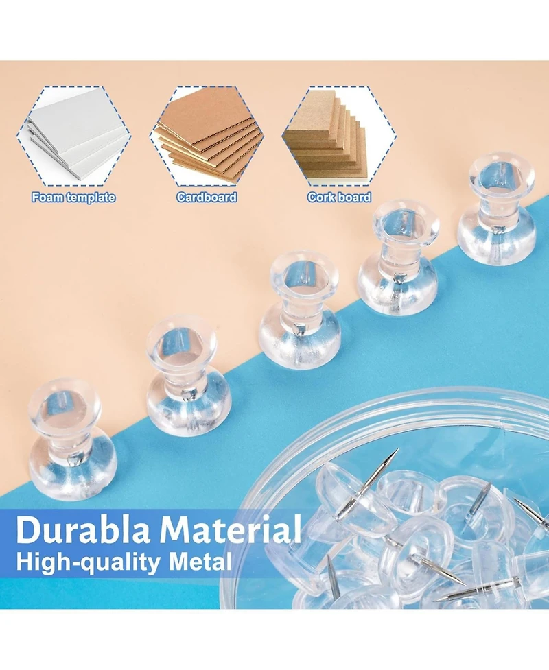 Danrong Giant Clear Jumbo Push Pins, Thumb Tacks for Bulletin Cork Board, Office School Supplies