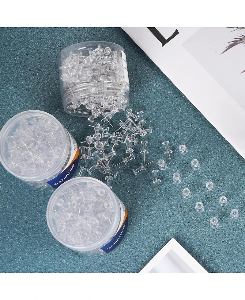 Danrong 800 Pcs Clear Push Pins, Standard Thumb Tacks with Steel Point and Plastic Head for Bulletin Cork Board, Office School