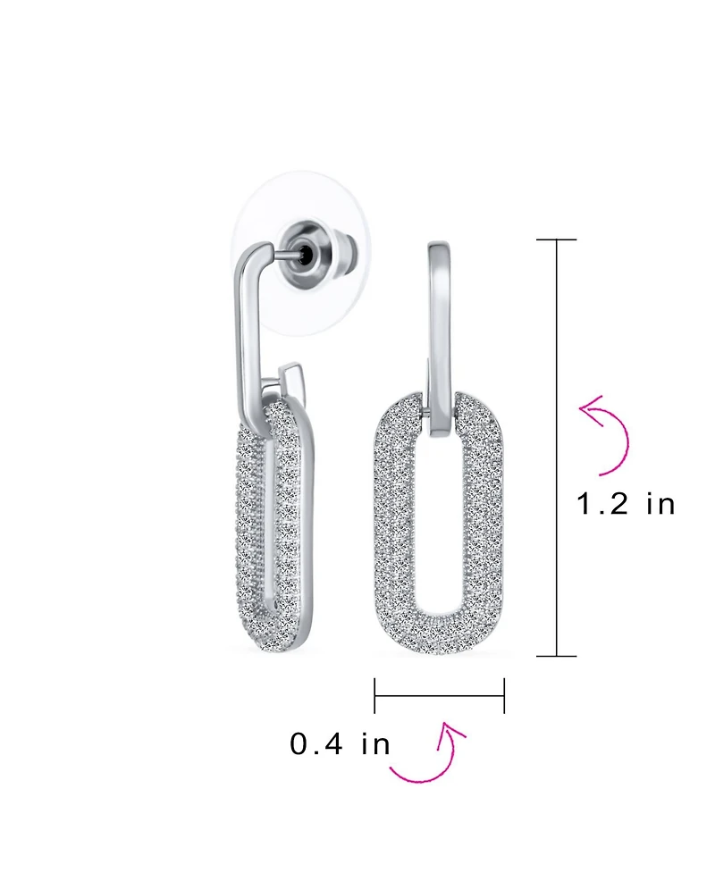 Bling Jewelry Geometric Vertical U Oval Micro Pave Cz Dangling Link Paperclip Earrings Gold Plated
