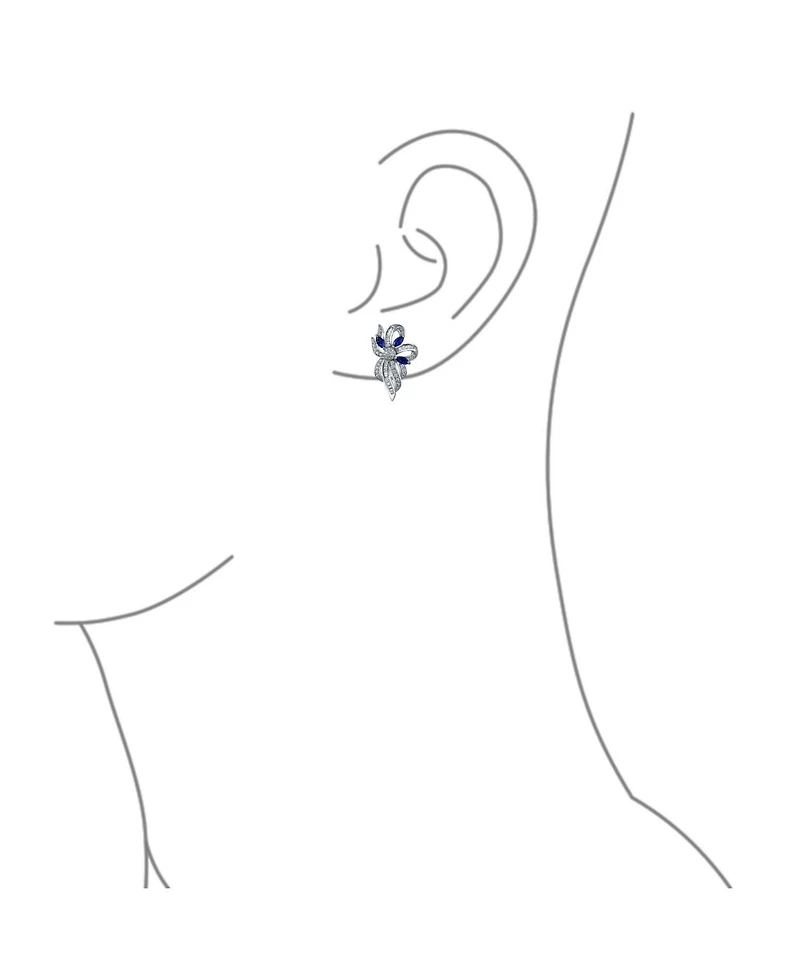 Bling Jewelry Vintage Cocktail Statement Sapphire Blue Cz Ribbon Bow Drop Stud Earrings Silver Plated