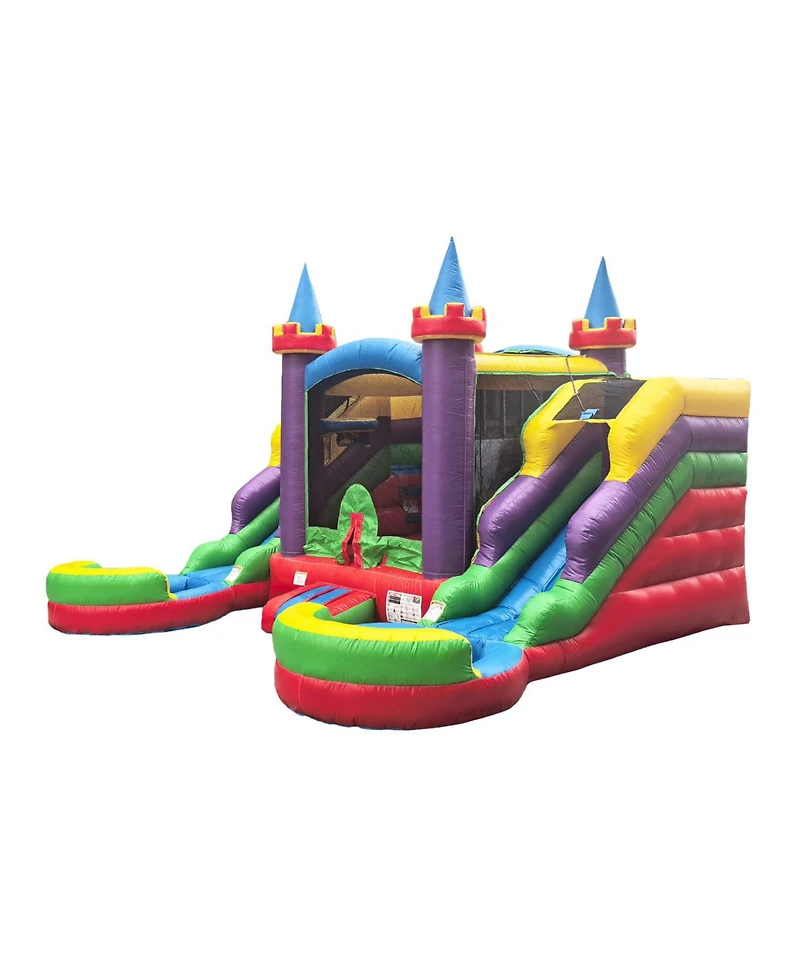 Pop Jump Rainbow Castle Bounce House and Double slide Combo