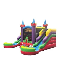 Pop Jump Rainbow Castle Bounce House and Double slide Combo