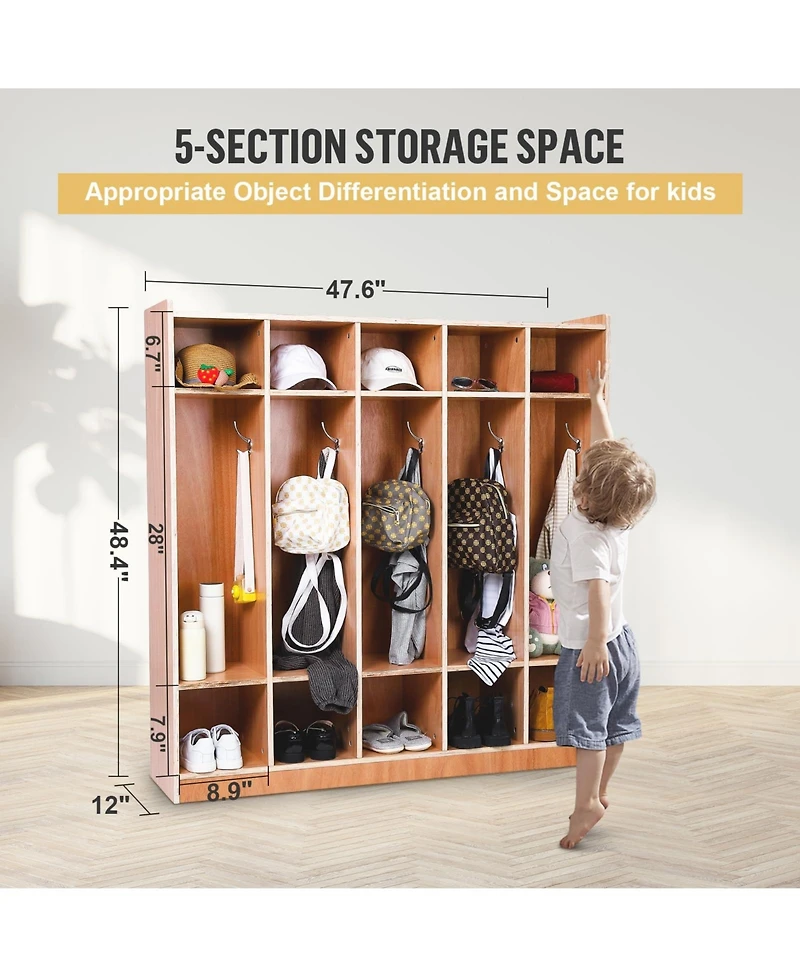 gaomon 2-Piece Set 5-Compartment School Lockers, glazed finish, 10 storage cells, rolling lockers with wheels, equipped with 5 hooks
