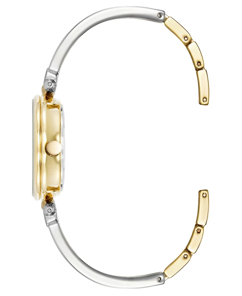 Anne Klein Women's Quartz Round Diamond Dial Gold-Tone Alloy Metal and Enamel Bangle Watch 28mm