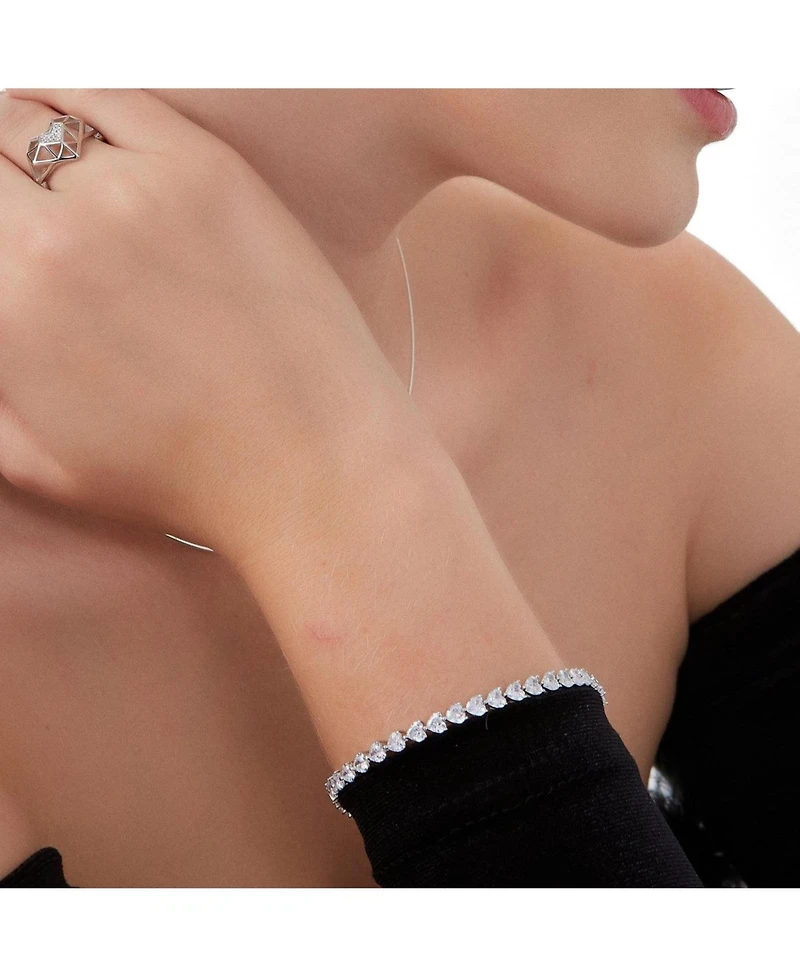 Spero London Heart Tennis Bracelet Sterling Silver