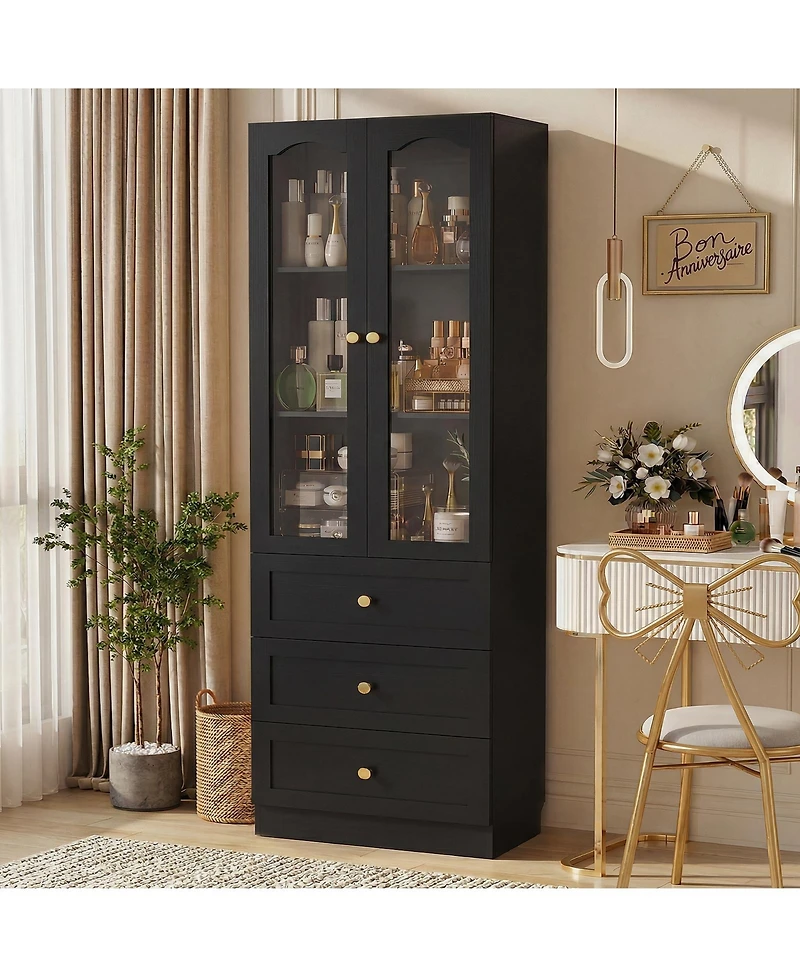 Aheaplus 80" Tall Wooden Pantry Cabinet with Doors and Drawers, Freestanding Kitchen Storage