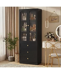 Aheaplus 80" Tall Wooden Pantry Cabinet with Doors and Drawers, Freestanding Kitchen Storage
