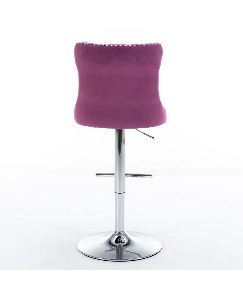 Rainsken Bar Stools Set of 2, Adjustable Counter Height Chairs with Nailhead Trim and Metal Base for Kitchen Island