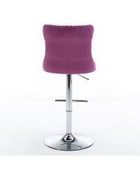 Rainsken Bar Stools Set of 2, Adjustable Counter Height Chairs with Nailhead Trim and Metal Base for Kitchen Island