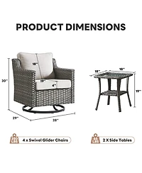 Pocassy 6 Piece Outdoor Wicker Patio Furniture Set,High Back Swivel Rocker Chairs with 4" Thickened Cushions and Side Table