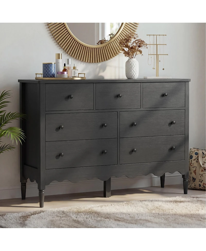 Aheaplus 47" Wooden 7-Drawers Cabinet, Farmhouse Dresser for Badroom