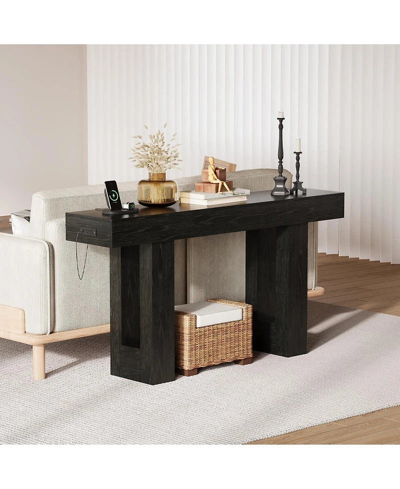homfan 63-Inch Console Table with Charging Station – Narrow Sofa for Hallway, Living Room