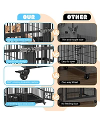 gaomon 42 inch Heavy Duty Dog Crate, Large Metal Dog Crate with 2 Feeding Door and Blows, Pet Cage House with Removable Tray and Wheels for s/m/l Dogs