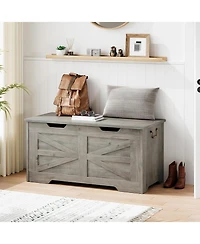 homfan 39.4" Gray Storage Chest and Toy Box with Safety Hinge, 350LBS Capacity, Entryway Bench for Living Room Playroom