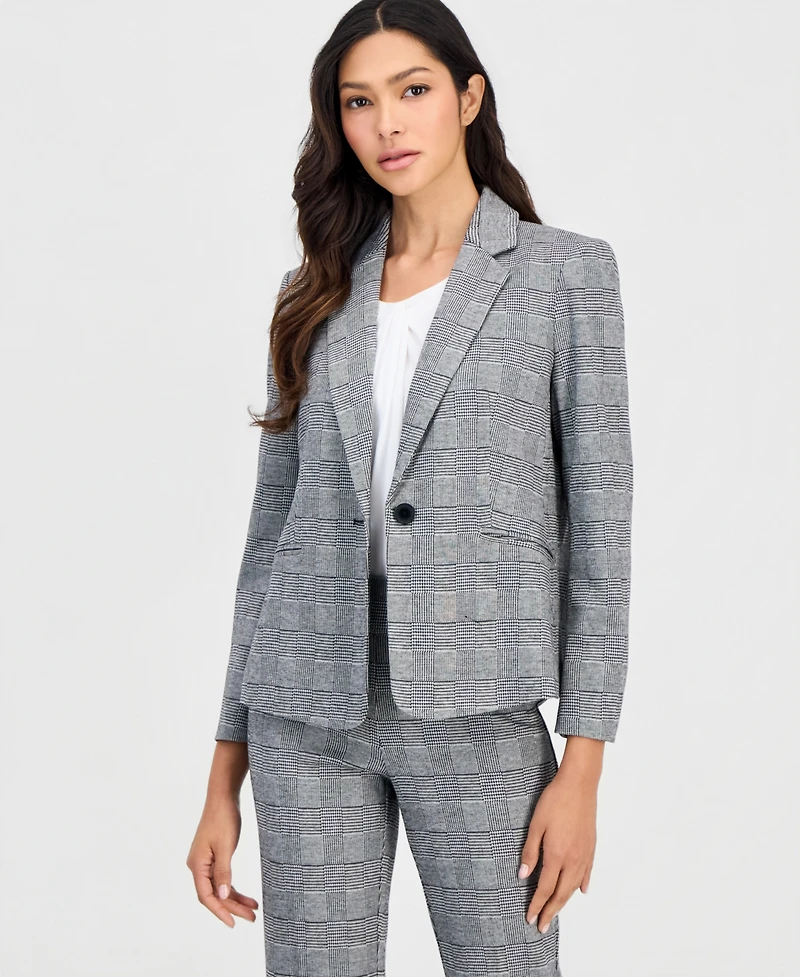 Anne Klein Essentials Petite Plaid One-Button Blazer